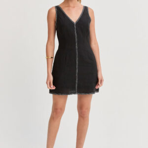 Alternative view of Amara Contrast Stitch V-Neck Linen Mini Dress