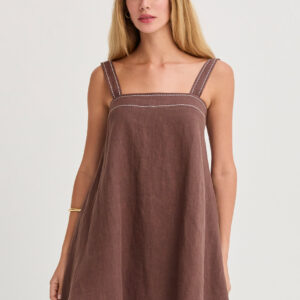 Alternative view of Jael Contrast Stitch Square Neck Linen Mini Dress