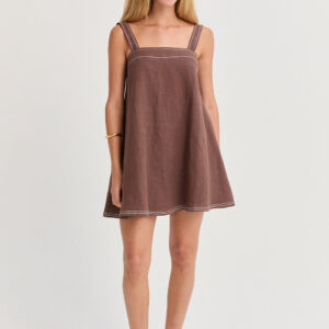 Jael Contrast Stitch Square Neck Linen Mini Dress